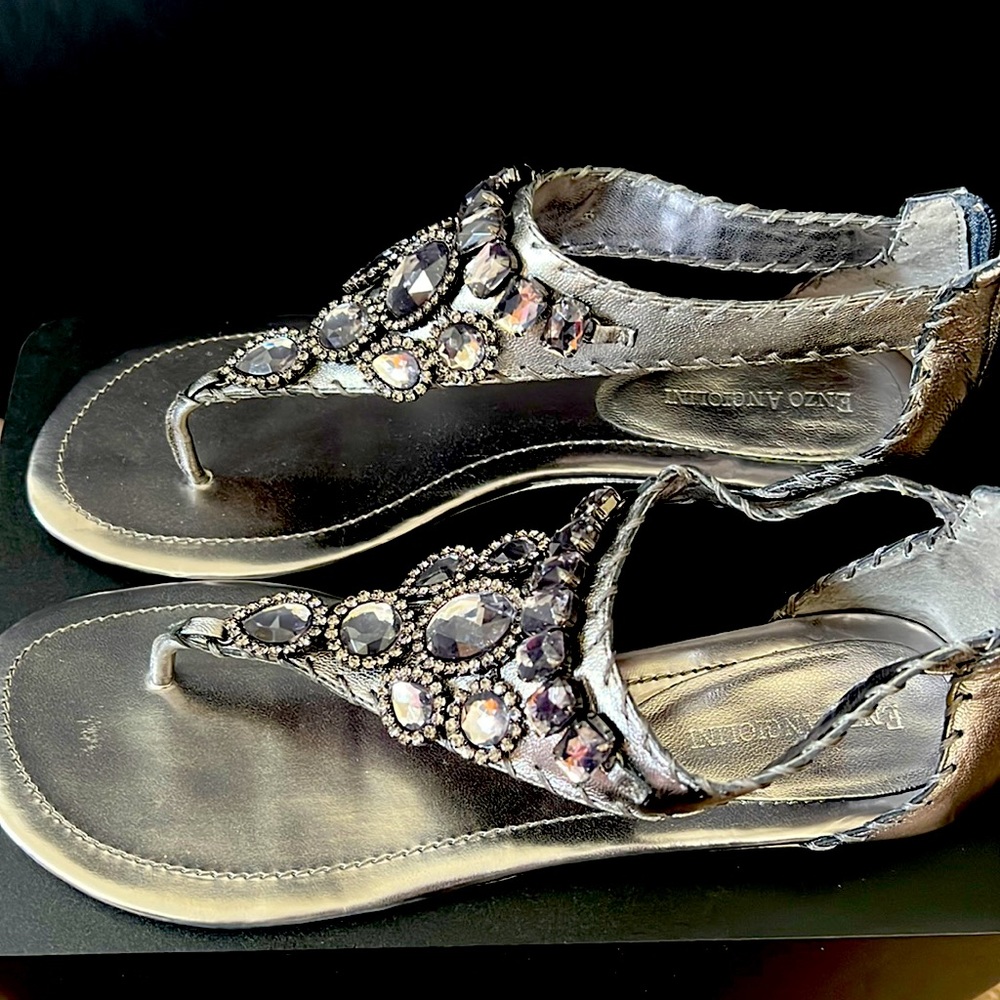 Enzo Angiolini Pewter Jeweled Sandals